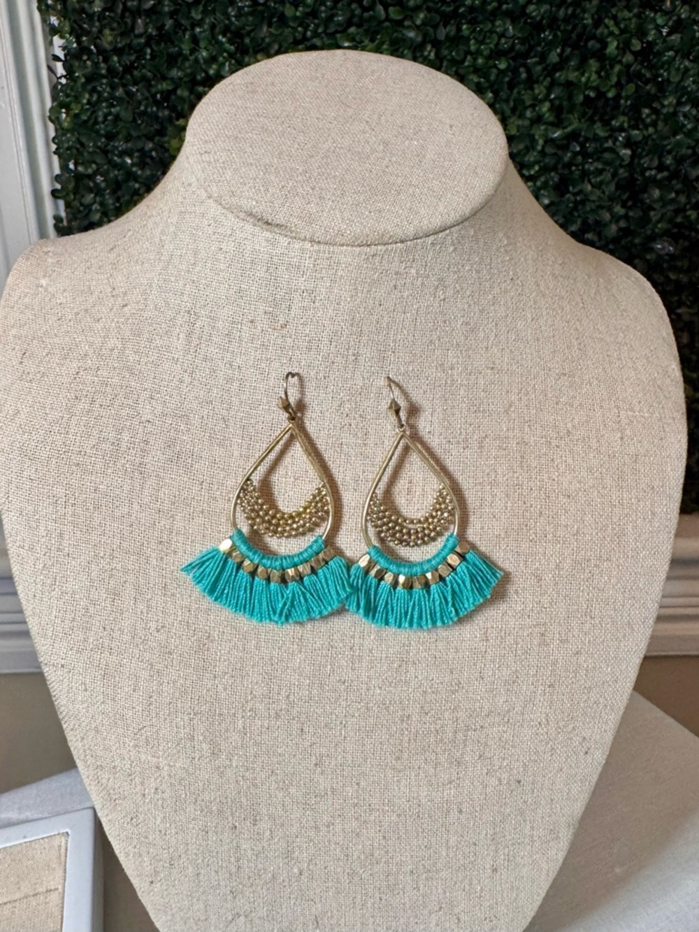 Stella & Dot Turquoise Fringe Teardrop Earrings